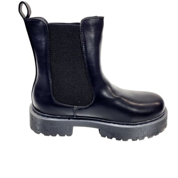 WOMENS Black Platform Chelsea Slip on Chunky Ankle Boots Size 10 - Picture 8 of 13